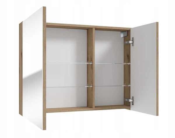 Kylpyhuonekaappi 80 cm peilillä, Evoke-tammea ja Rietti-lasihyllyillä