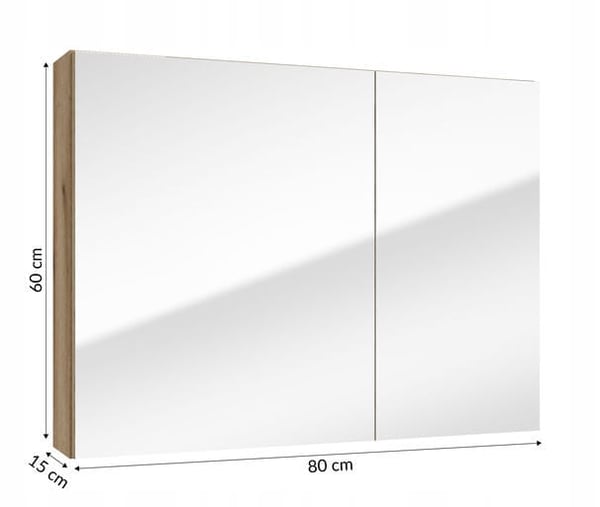 Kylpyhuonekaappi 80 cm peilillä, Evoke-tammea ja Rietti-lasihyllyillä