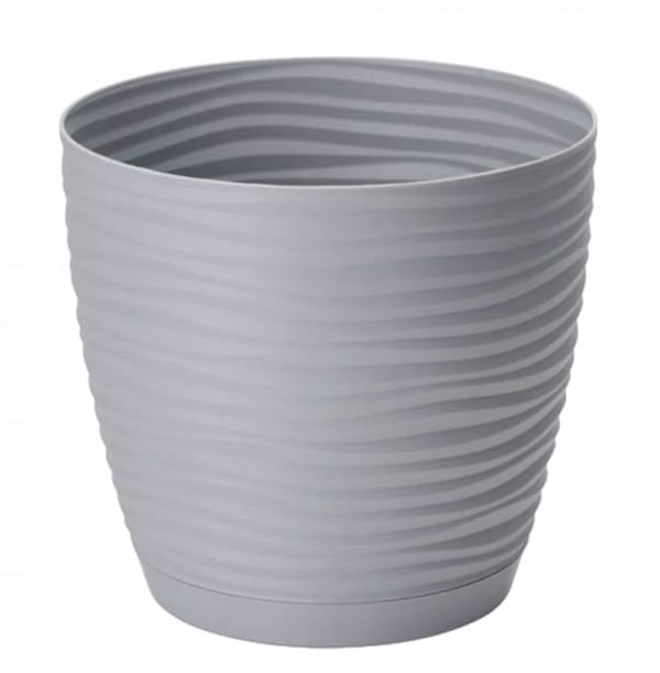 Grå plastkruka med fat 16,7x15,4 cm Sahara