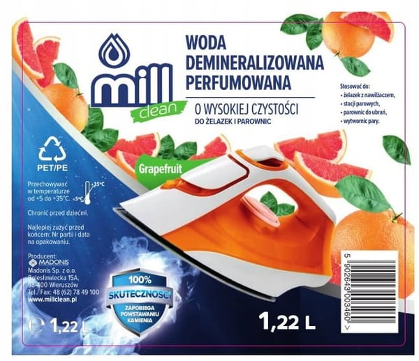 Demineralisoitua hajustettua vettä 1,22 l greippiä