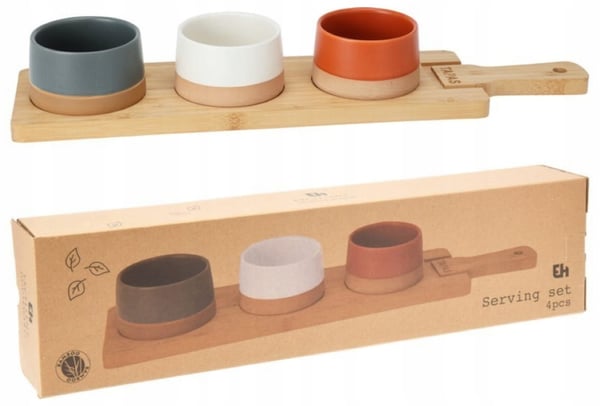 Snackset bræt +3 skåle 48cm stentøj