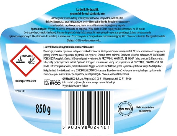 Ludwik granulit putkien aukaisuun 850g