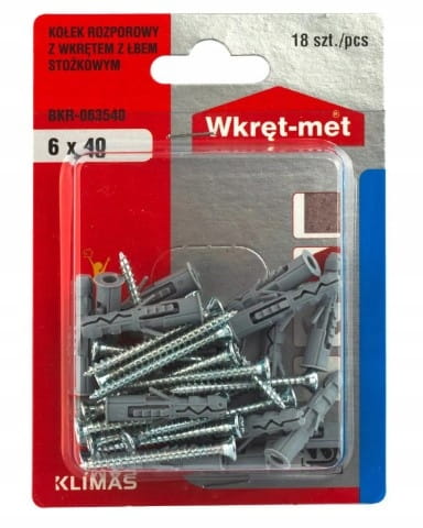 Universella expansionspluggar med skruvar 6x40mm 18 st