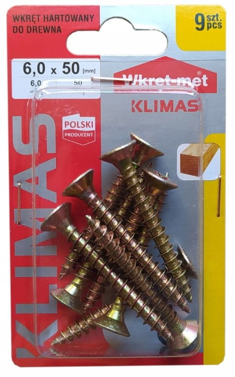 Karkaistut puuruuvit 6x50mm 9 kpl PZ3 kulta