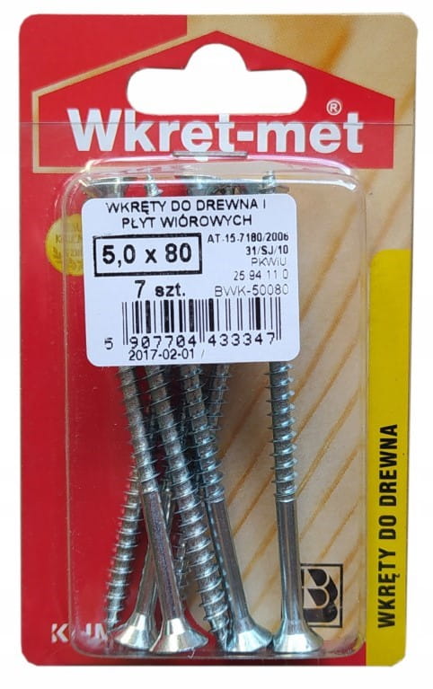 Karkaistut puuruuvit 5x80mm 7 kpl PZ2 kulta