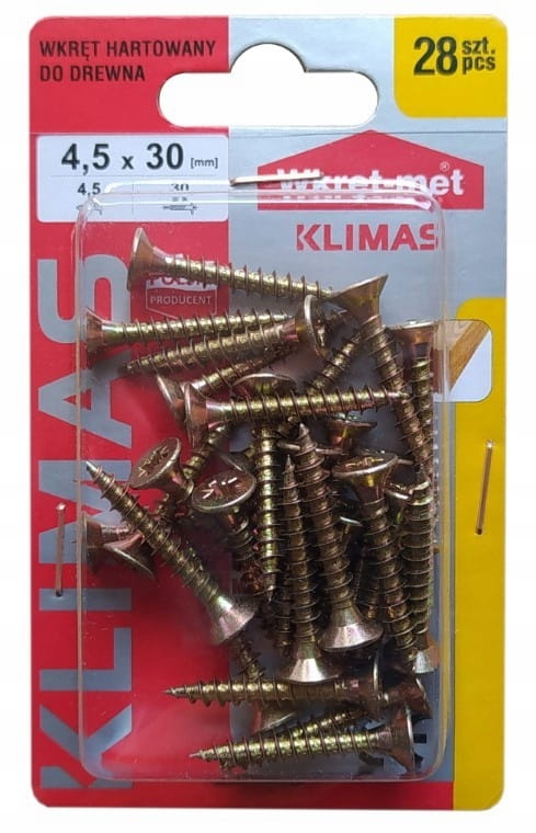 Hærdede træskruer 4,5x30mm 28 stk. PZ2 guld