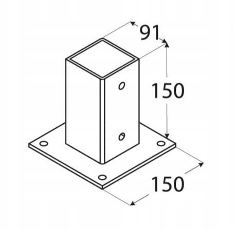 Betoniin ruuvattu pylvään jalusta 91x150x2mm sinkitty
