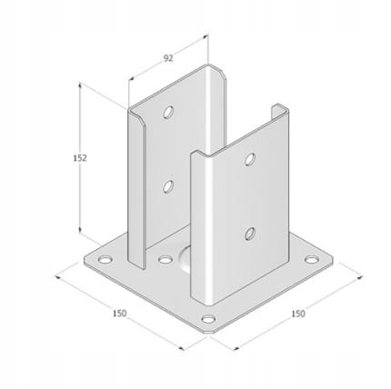 Stolpefod skruet fast til beton 92x150x2mm sort