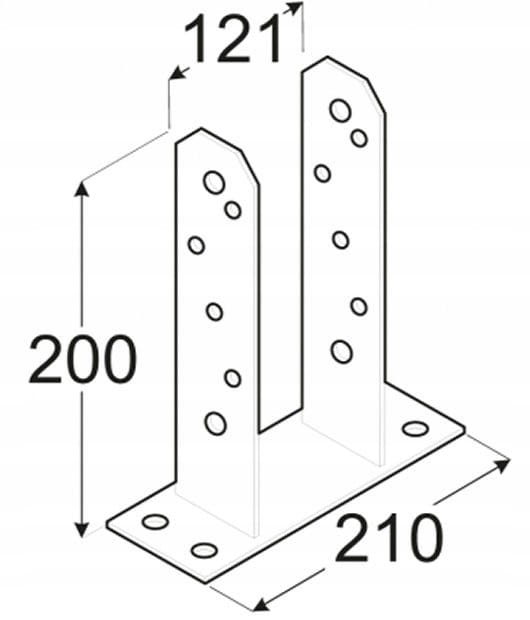 Stolpefod skruet fast i beton, galvaniseret, 121x200 mm
