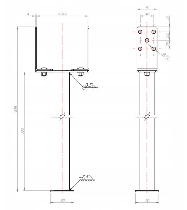 Justerbar mastefod 0-200 mm galvaniseret
