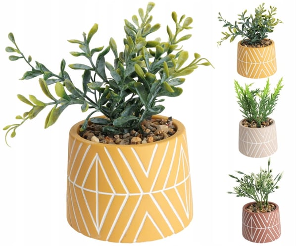 Dekorativ kunstig plante i cementpotte 9,5x16 cm