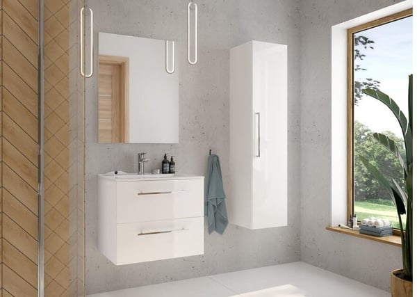 Væghængt badeværelsessøjle, hvid højglans, 125x33 cm, soft-close Pinia