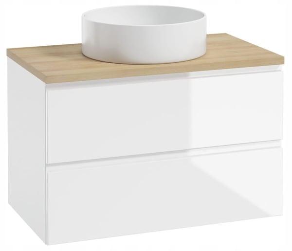 Vägghängt badrumsskåp 100x50cm set med bänkskiva och runt handfat vitt Modus
