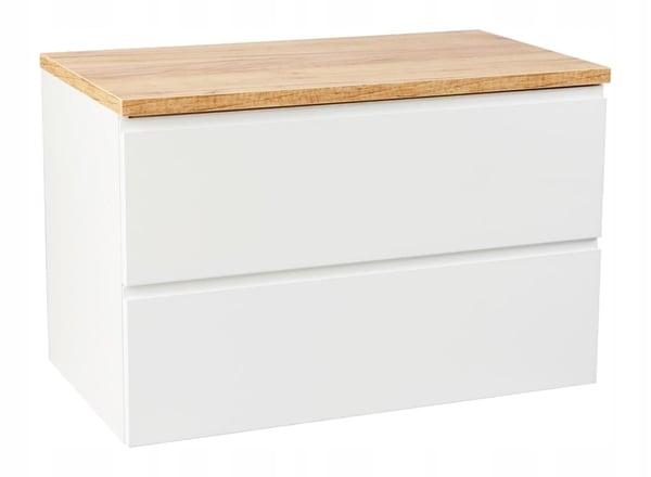 Vägghängt badrumsskåp 100x50cm set med bänkskiva och runt handfat vitt Modus