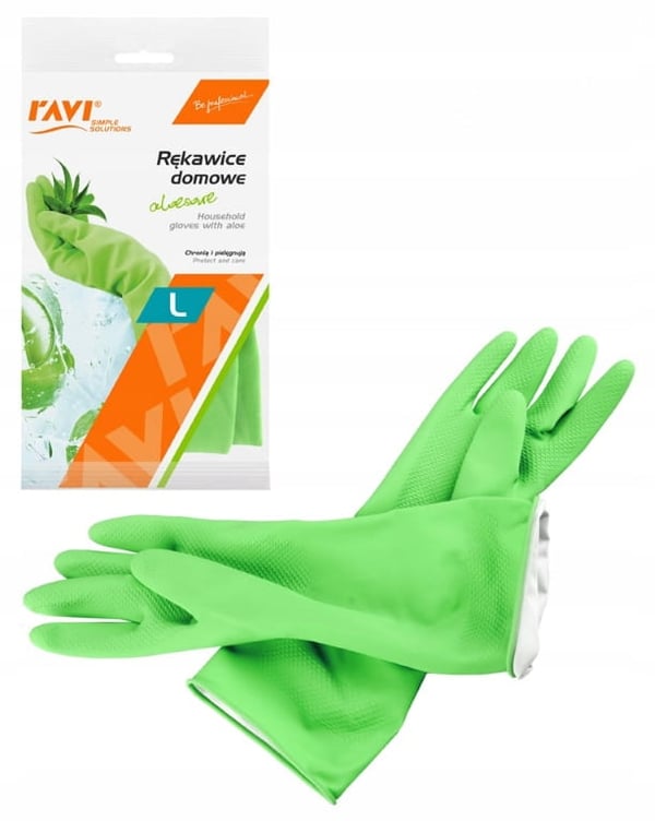 Kestävät, uudelleenkäytettävät, L-kokoiset lateksipuhdistuskäsineet aloe veralla