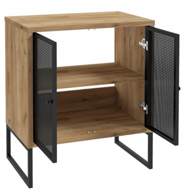 80x70 cm stående skab på metalben, sort lamineret plade, Fiora