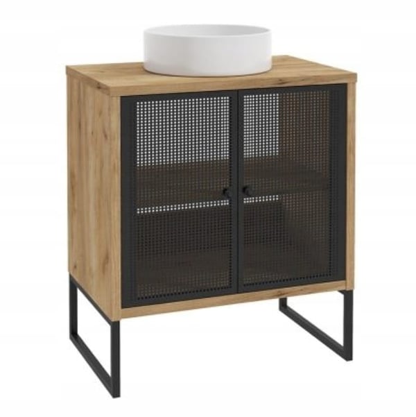 80x70 cm stående skab på metalben, sort lamineret plade, Fiora
