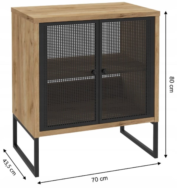 80x70 cm stående skab på metalben, sort lamineret plade, Fiora