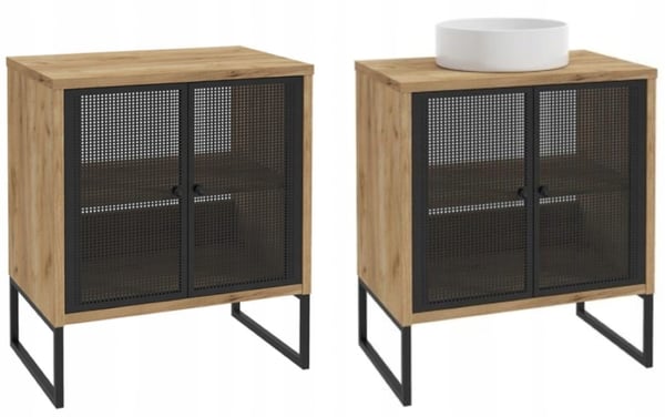 80x70 cm stående skab på metalben, sort lamineret plade, Fiora