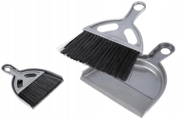 Borste med sopskyffel, silver, litet set, borste + spade