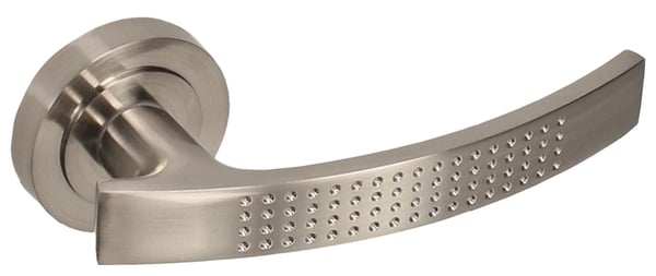 Invändigt dörrhandtag, delad rund platta, borstad nickel