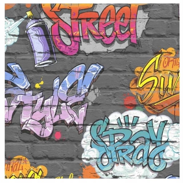 Paperitapetti graffiti-motiivilla 0,53x10 m nuorten tiili