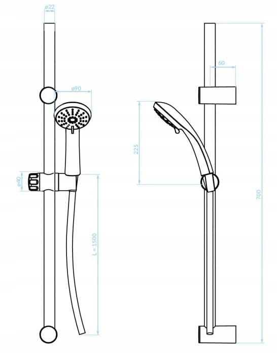 Cento kromat duschset med duschstång 70 cm