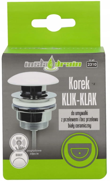 Keraaminen click-clack-pesualtaan tulppa 66 mm valkoinen