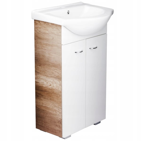 Kylpyhuonekaappi vapaasti seisovalla pesualtaalla, tammi, 50x86 Tim, pitkänomainen kromihana