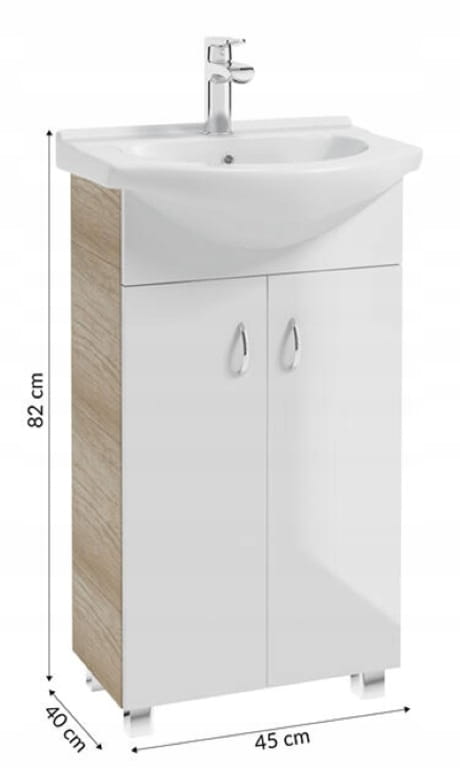 Kylpyhuonekaappi vapaasti seisovalla pesualtaalla, tammi, 50x86 Tim, pitkänomainen kromihana