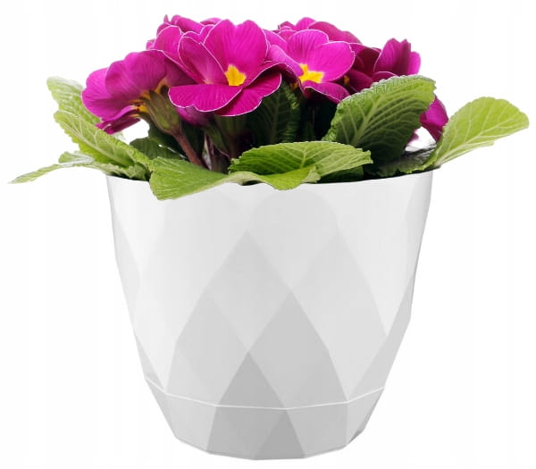 Hvid plastik potte 19,3x22 cm med skjuler og underfad