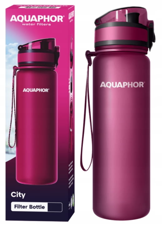 Filterflaska AQUAPHOR + 1 filterinsats för vatten 0,8 l bordeaux