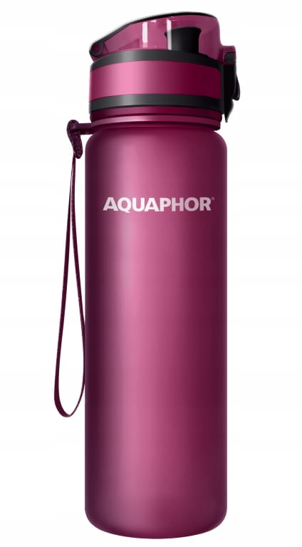 AQUAPHOR vesisuodatinpullo + 1 suodatinkarttu 0,8 L bordeaux