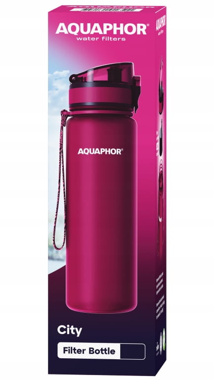 AQUAPHOR vesisuodatinpullo + 1 suodatinkarttu 0,8 L bordeaux