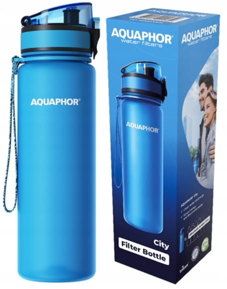 Filterflaska AQUAPHOR + 1 filterinsats för vatten 0,8 L blå