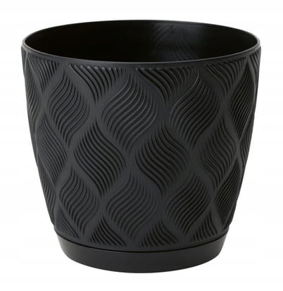 Sort økologisk plastikpotte 13,7x14,8cm med underskål Flow Petite