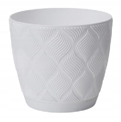 Valkoinen kukkaruukku 13,7x14,8cm ECO klassinen muovi Flow Petit -lautasella