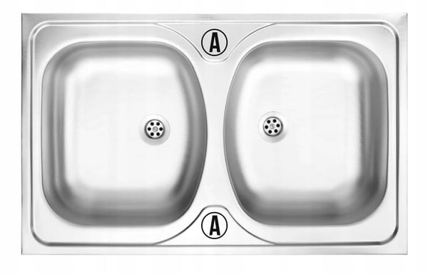 Dobbelt stålvask 80x50 med forkromet armatur og Apollo-vandlås