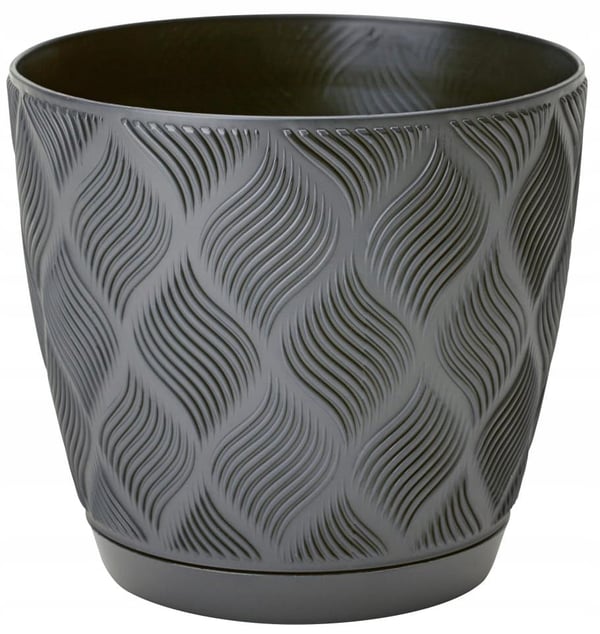 Antracit urtepotte 15,4x17 cm klassisk moderne plastiklåg med Flow Petit underkop