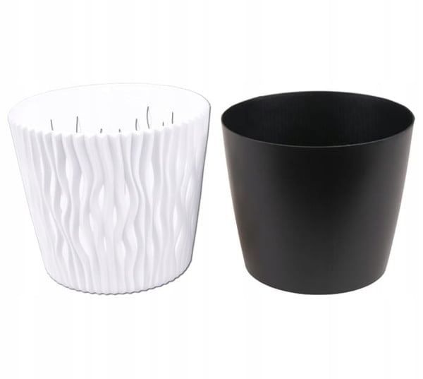 Hvid rillet urtepotte 18,9x16,5 cm, elegant plastiklåg Sandy Round