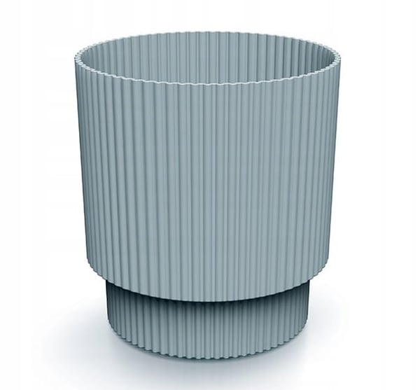 Gråstribet urtepotte på plastikben, 13,8x12,8 cm, Milly Round låg