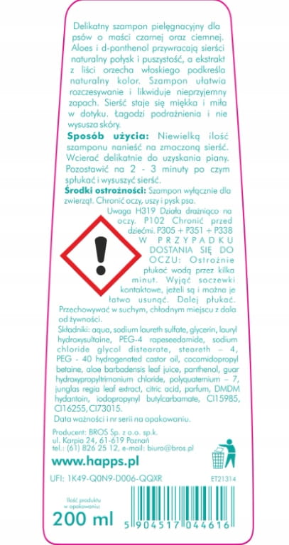 Happs shampoo tummaturkkisille koirille 200ml kiiltoa ja hoitoa varten