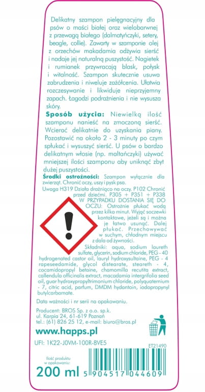 Happs kosteuttava shampoo vaaleille koirille 200ml