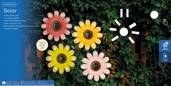 Solcelledrevet LED-blomst 14x4cm dekorativ havelampe