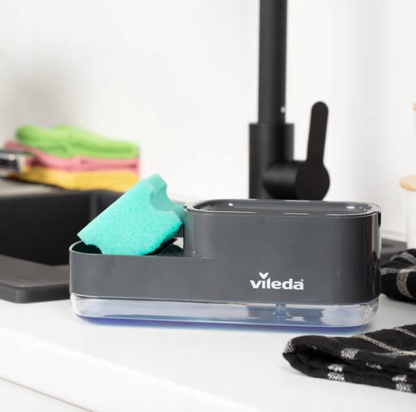 Sæbedispenser med holder til svamp 23x10,2x8,9cm Grå plast