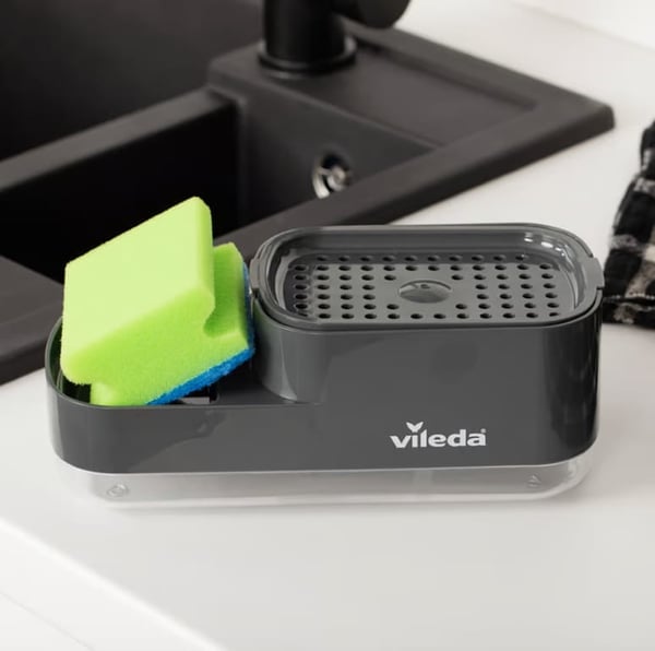 Sæbedispenser med holder til svamp 23x10,2x8,9cm Grå plast