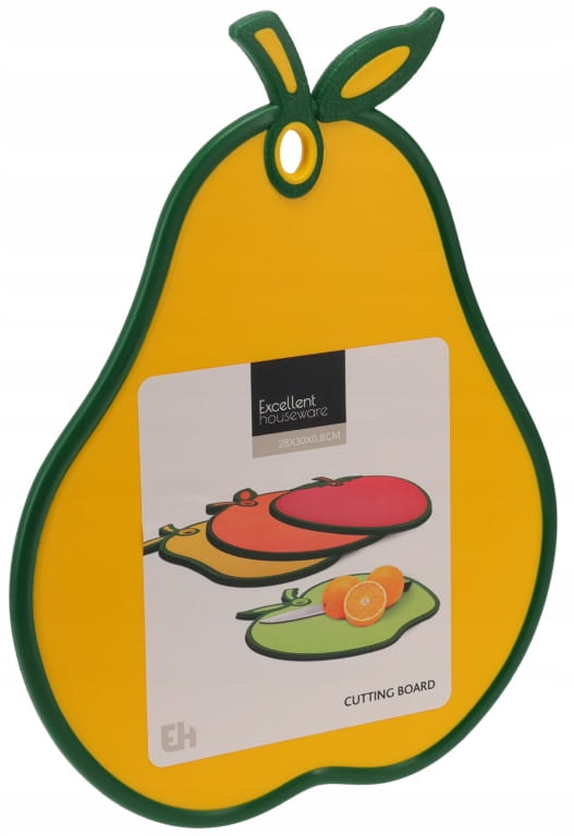 Farverig køkkenskærebræt 30x28x8cm plastik i frugtformer