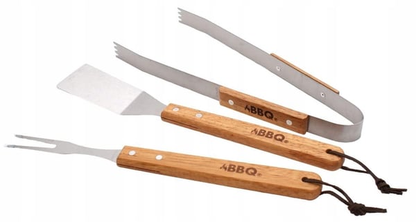3-in-1 grillitarvikesarja - ruostumatonta terästä ja puinen kahva