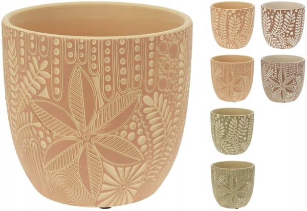 Keramisk blomsterpotte med etnisk ornament 13,5x12,5cm Dekorativ skjuler