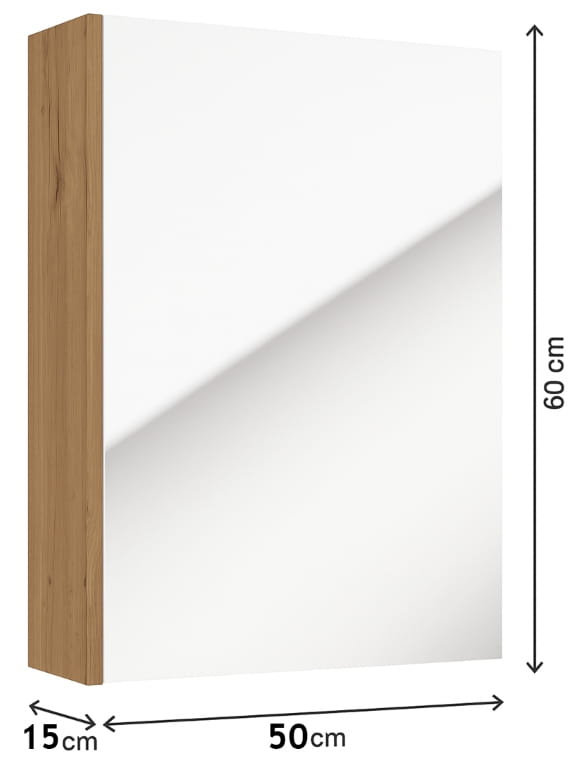 Badrumsskåp med spegel 60x50x15cm, smalt, hängande, hantverksek Salsa